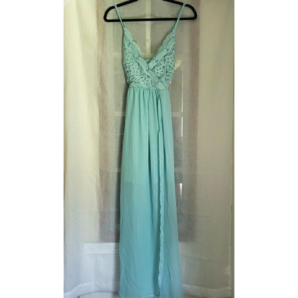 Rue 21 Maxi Long Dress Blue Lace Wedding Event Formal Elegant Romantic Women's M